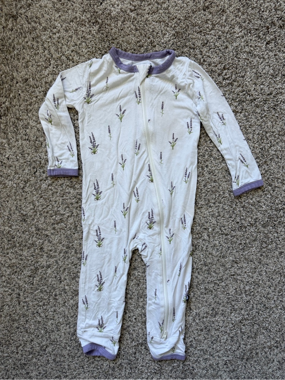 Kyte Baby Lavender-Print Zipper Romper